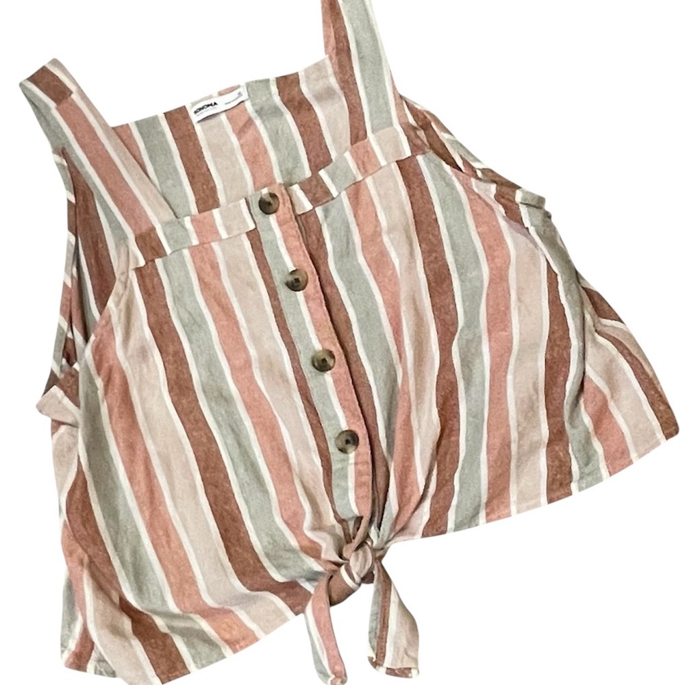Sonoma Striped Tank Top - Muted Mauve, Cream, Brown & White - XL